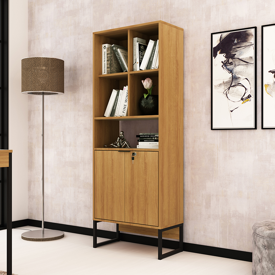Conjunto Para Escritorio 4 Peças Office Tubular Amendoa Preto Tecno Mobili