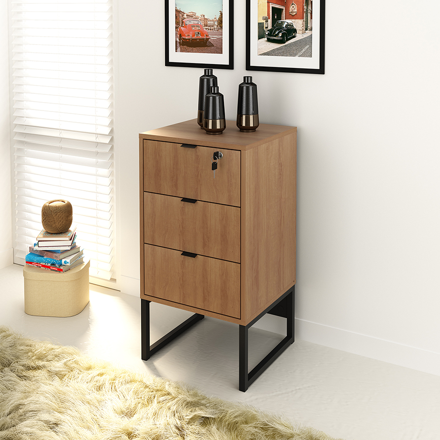 Conjunto Para Escritorio 4 Peças Office Tubular Amendoa Preto Tecno Mobili