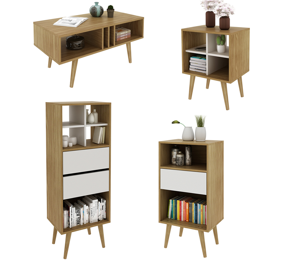 Conjunto Para Sala De Estar 04 Peças Natural Off White Tecno Mobili