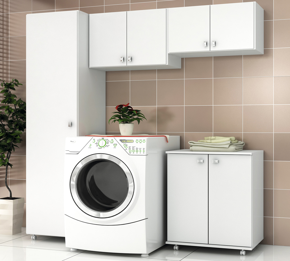 Conjunto de Armários para Lavanderia 04 Peças CJ1 Branco Tecno Mobili