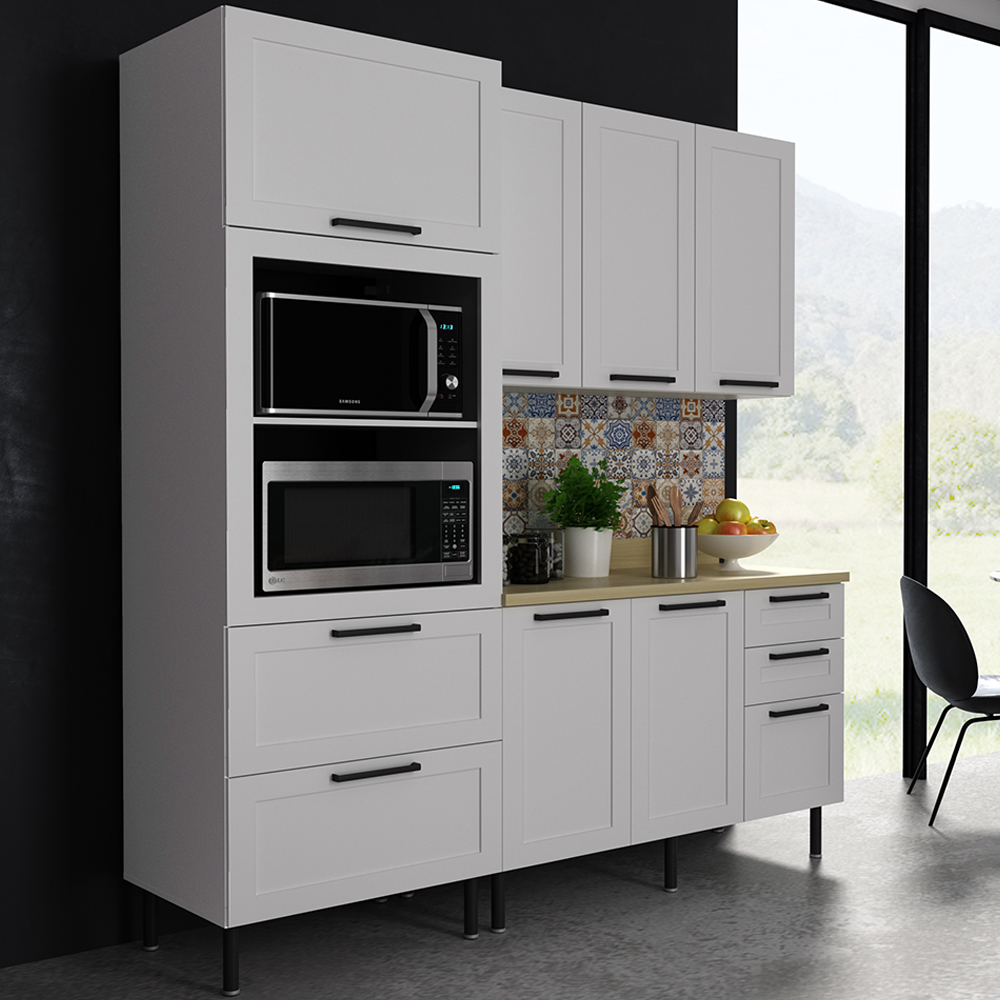 Cozinha Modulada 4 Pecas 190 cm MDF Branco Carvalho Tecno Mobili