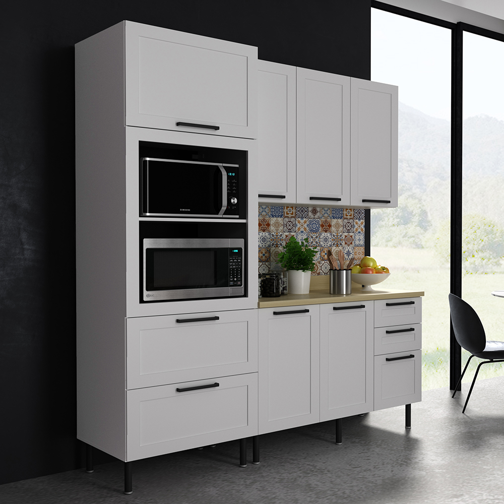 Cozinha Modulada 4 Pecas 190 cm MDF Branco Carvalho Tecno Mobili