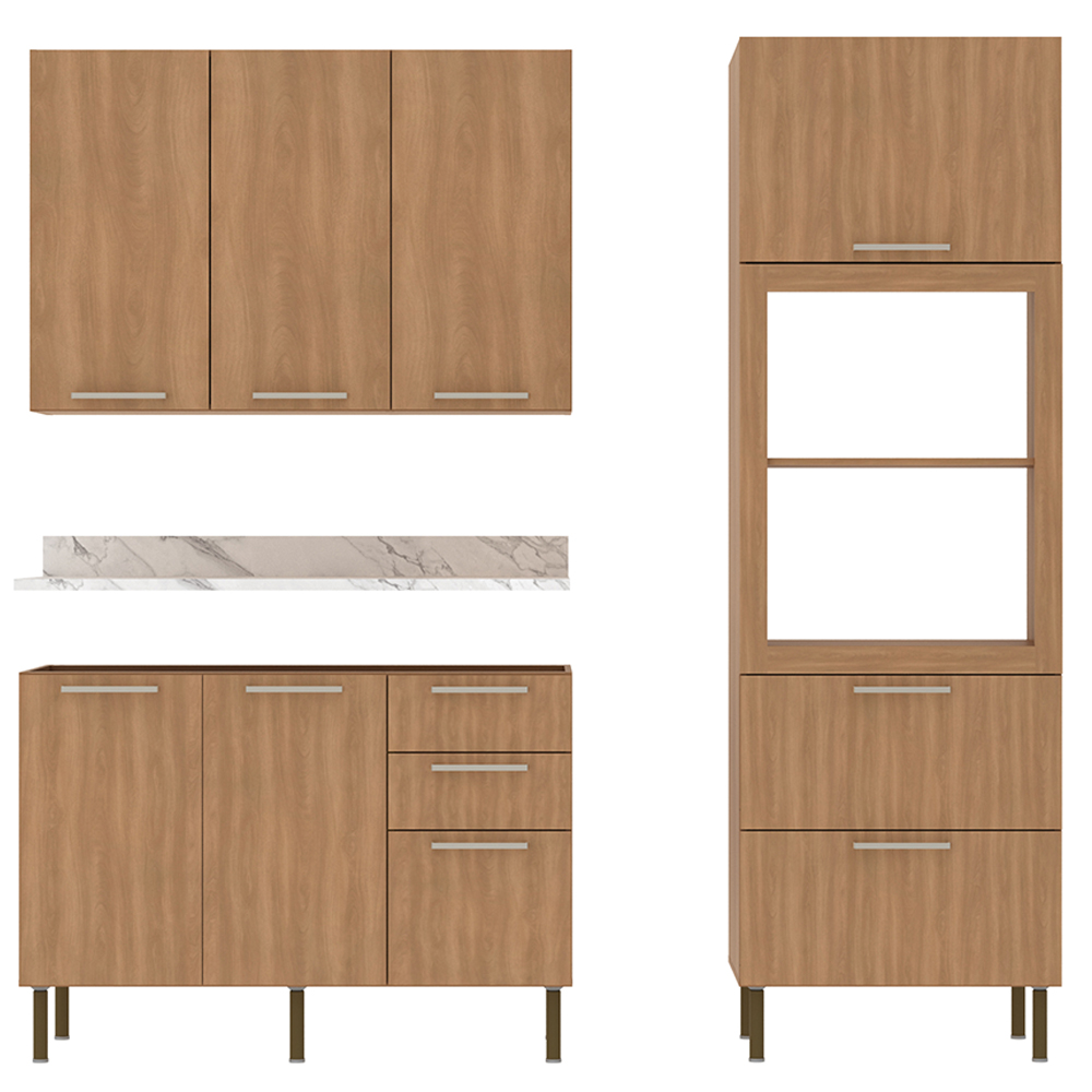 Cozinha Modulada 4 Pecas 200 cm Freijo Marmore Branco Tecno Mobili