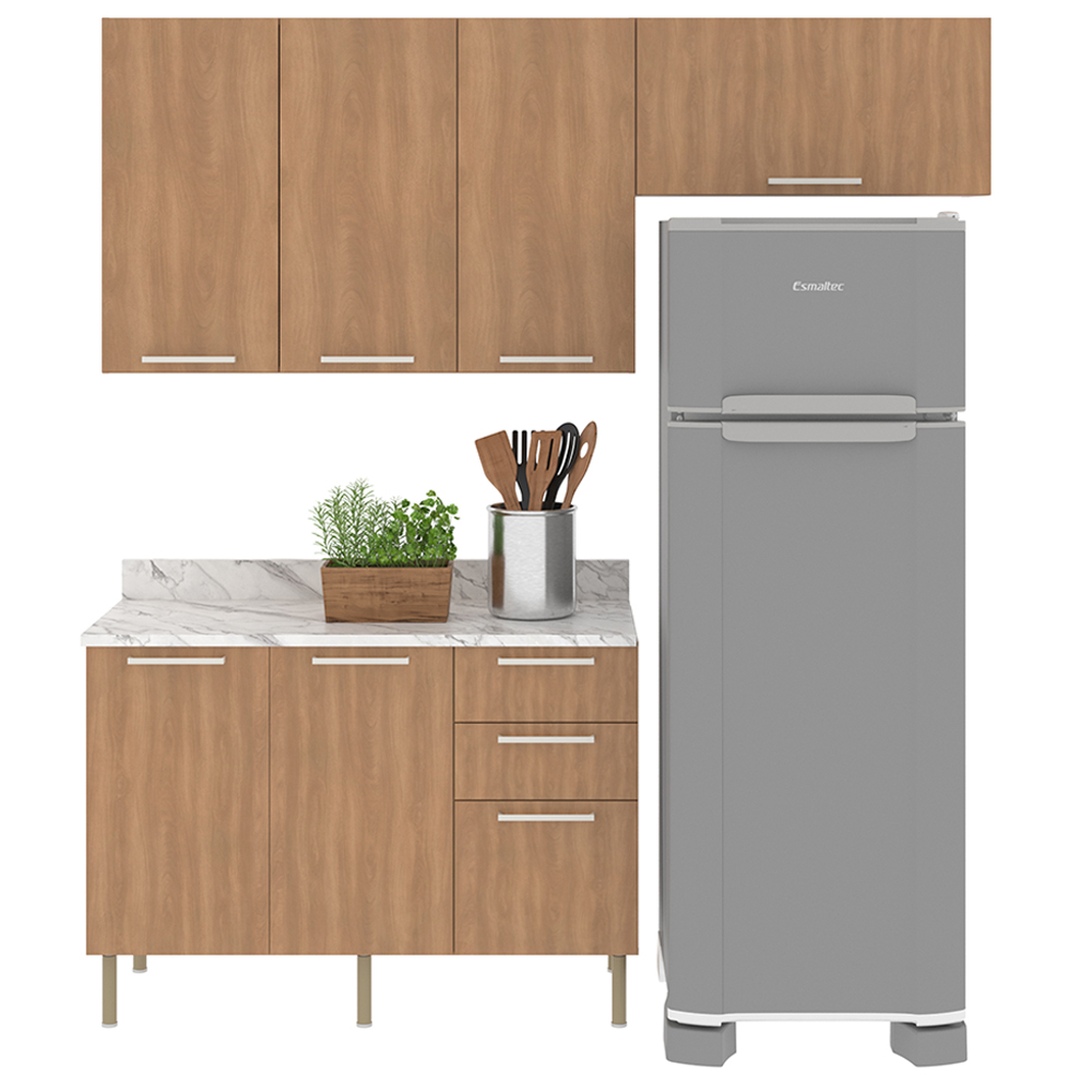 Cozinha Modulada 4 Pecas 200 cm MDP Freijo Marmore Branco Tecno Mobili