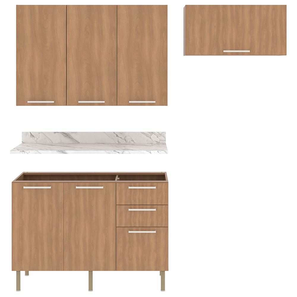 Cozinha Modulada 4 Pecas 200 cm MDP Freijo Marmore Branco Tecno Mobili