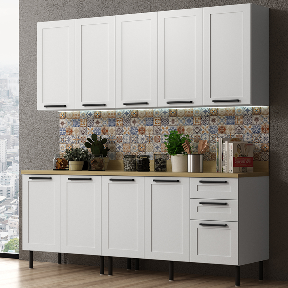 Cozinha Modulada 6 Pecas 190 cm MDF Branco Carvalho Tecno Mobili