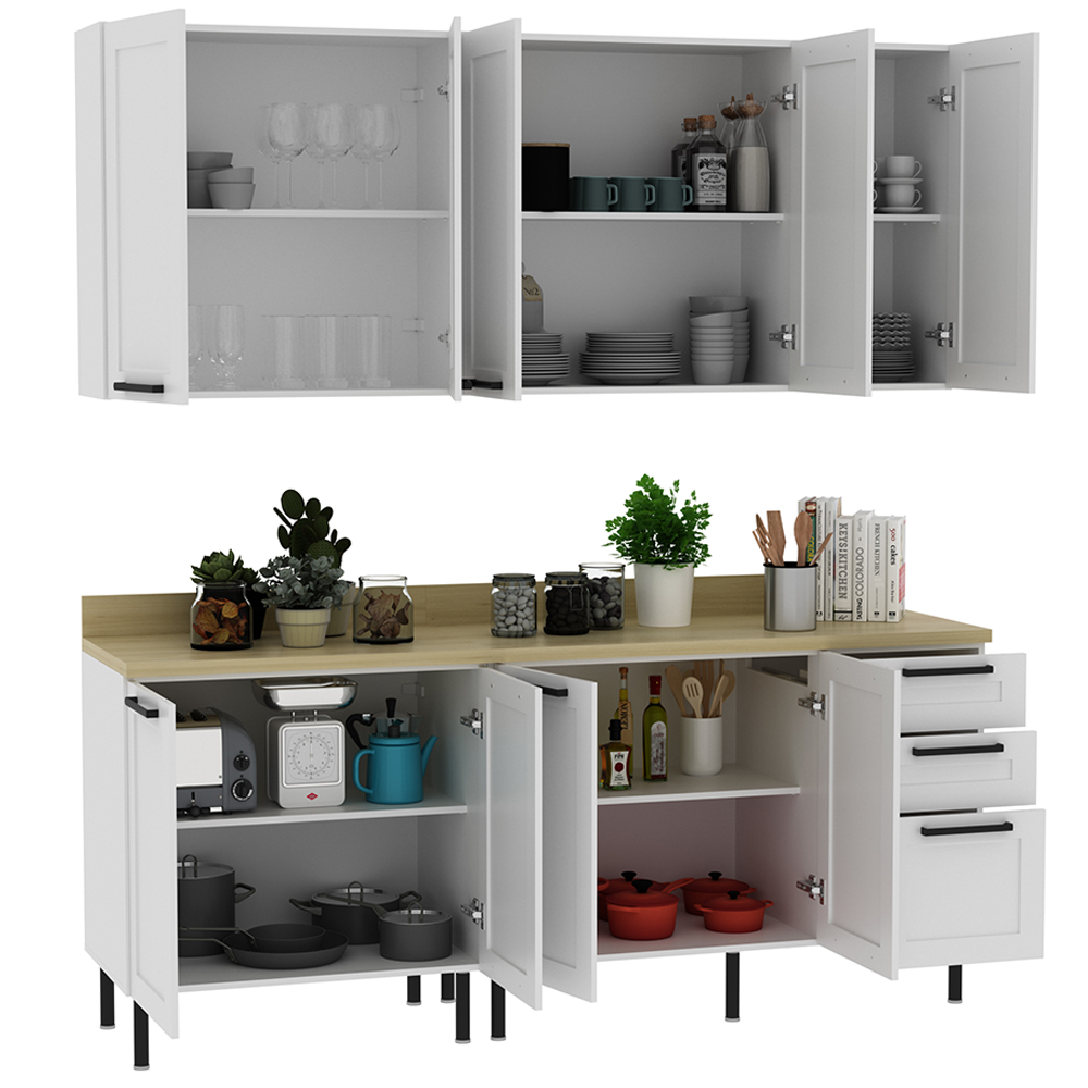 Cozinha Modulada 6 Pecas 190 cm MDF Branco Carvalho Tecno Mobili