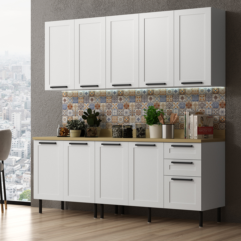 Cozinha Modulada 6 Pecas 190 cm MDF Branco Carvalho Tecno Mobili