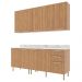 Cozinha Modulada 6 Pecas 200 cm MDP Freijo Marmore Branco Tecno Mobili