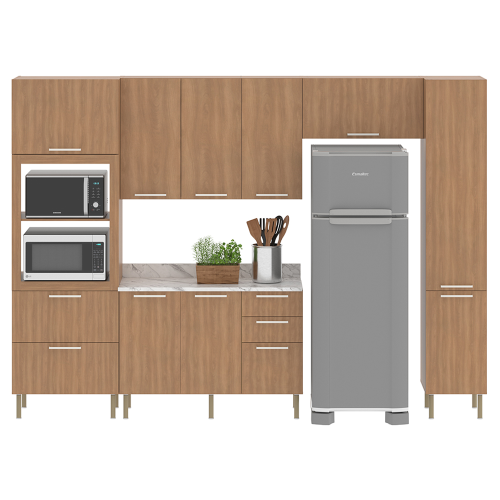 Cozinha Modulada 6 Pecas 320 cm MDP Freijo Marmore Branco Tecno Mobili