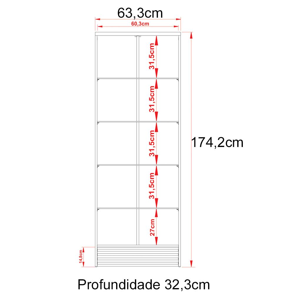 Cristaleira 2 Portas E 5 Prateleiras De Vidro CR6002 Natural Tecno Mobili