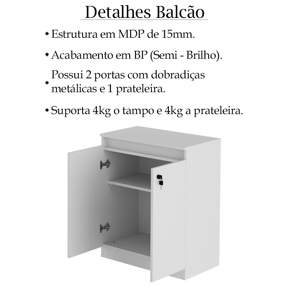Escrivaninha Armario e Balcao Para Escritorio MEX73X51X49 Branco