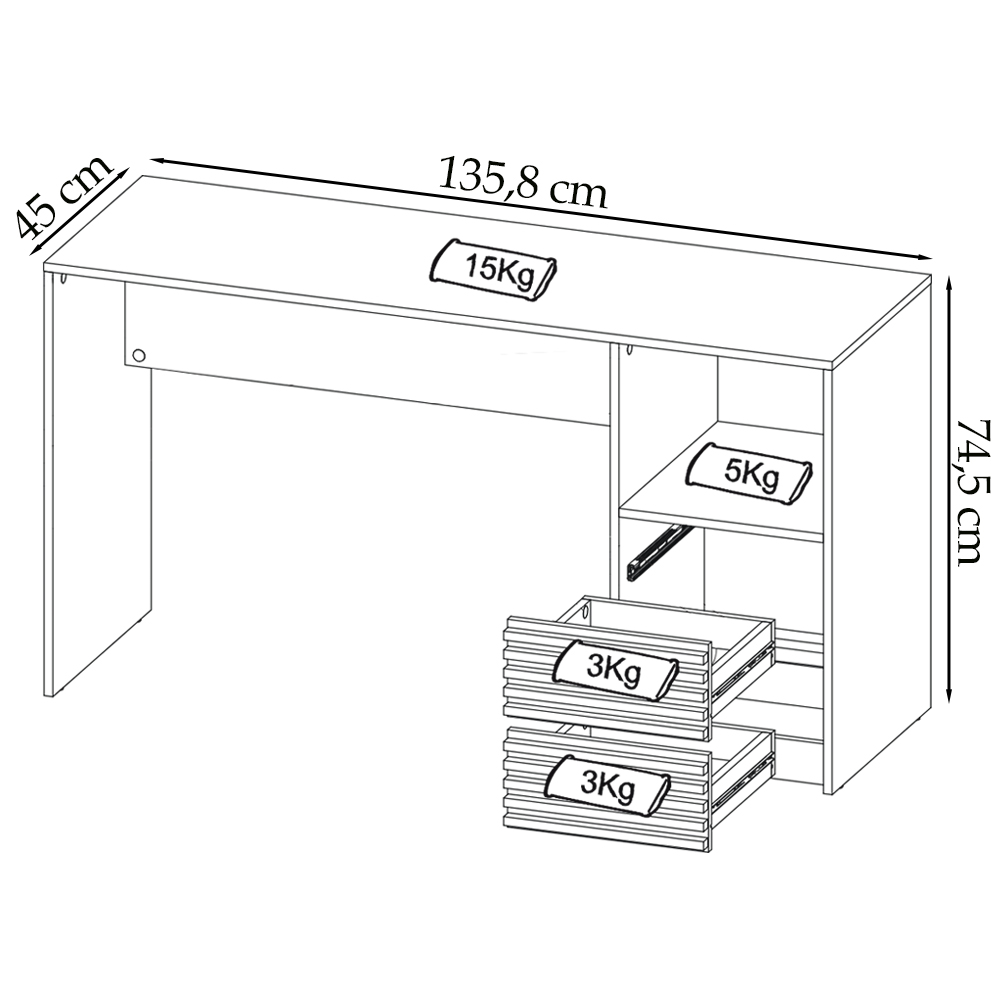 Escrivaninha Estante e Gaveteiro Para Escritorio MEX74X50X75 Branco Tecno Mobili