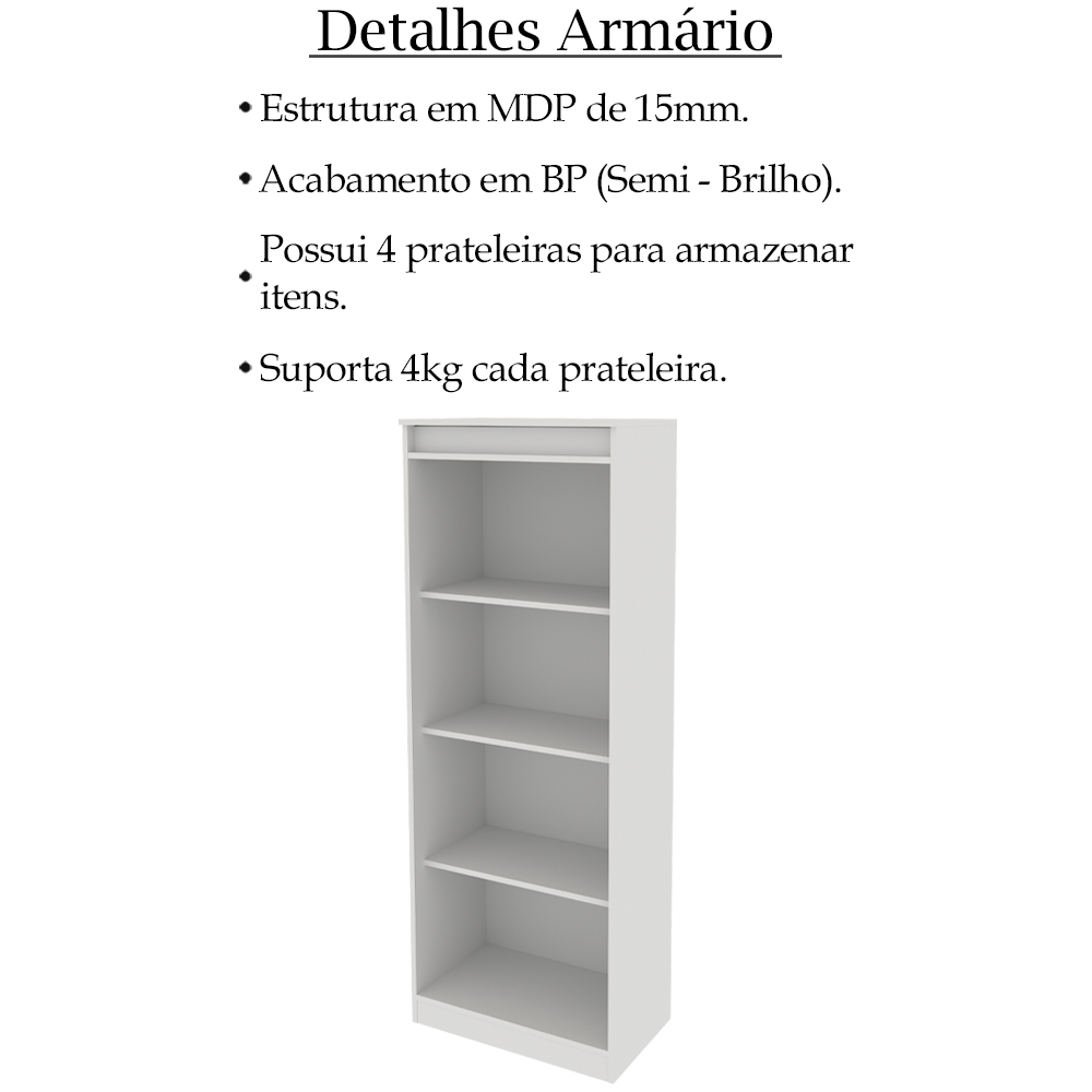 Escrivaninha Estante e Gaveteiro Para Escritorio MEX74X50X75 Branco Tecno Mobili
