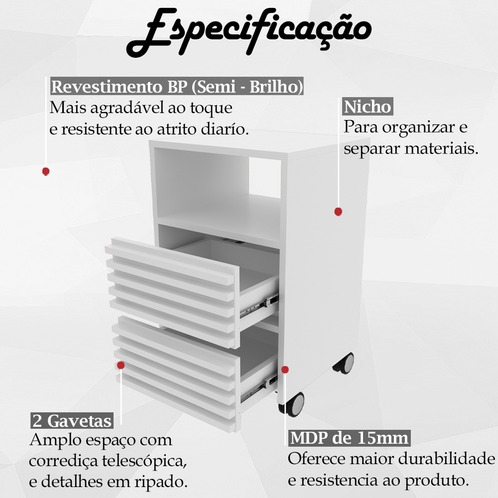 Escrivaninha Estante e Gaveteiro Para Escritorio MEX74X50X75 Branco Tecno Mobili
