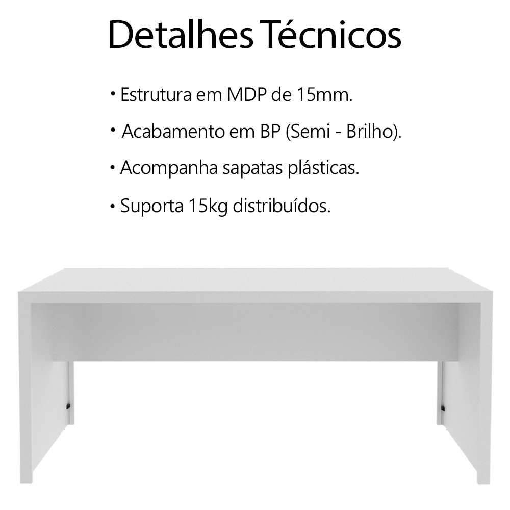 Escrivaninha Mesa Escritorio 180 cm ME4185 Branco Tecno Mobili