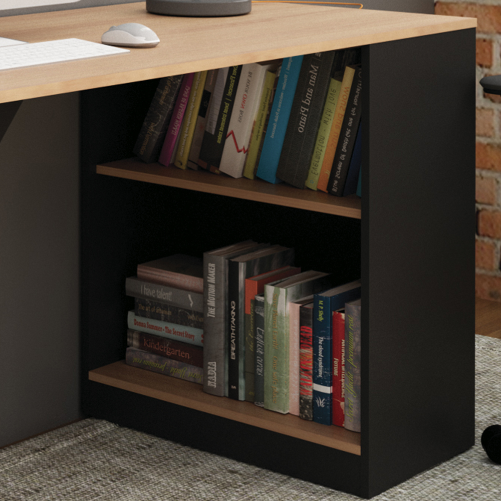 Escrivaninha Mesa Escritorio 2 Prateleiras ME4182 Amendoa Preto Tecno Mobili