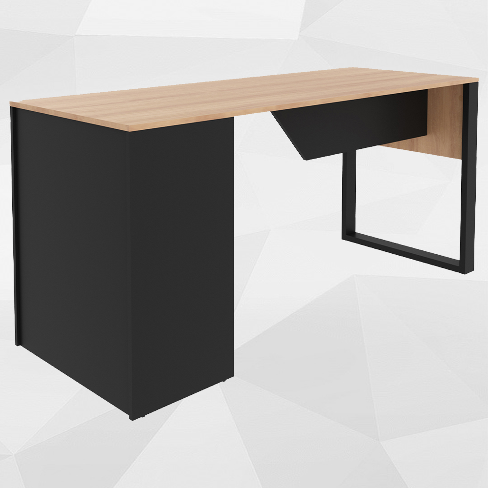 Escrivaninha Mesa Escritorio 2 Prateleiras ME4182 Amendoa Preto Tecno Mobili