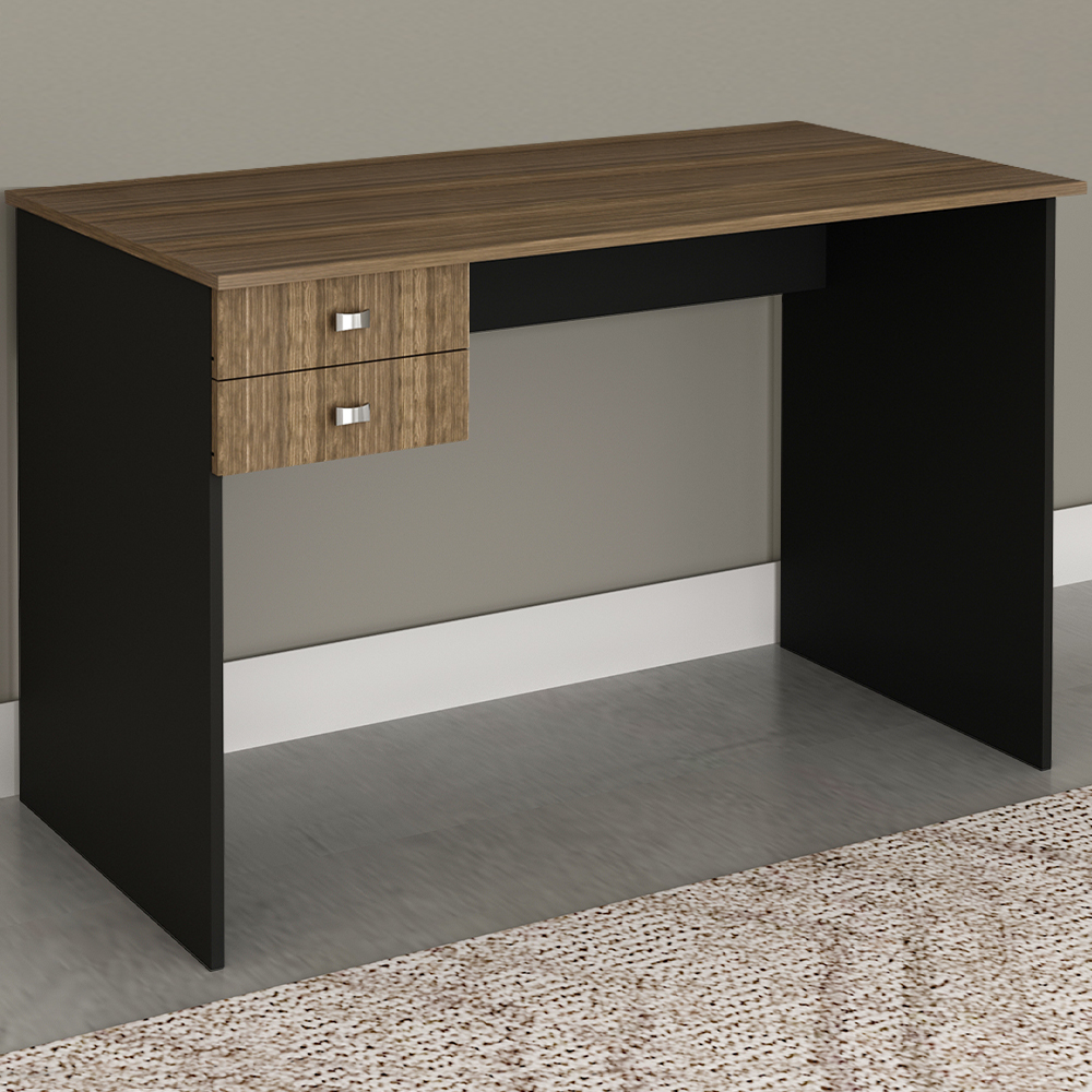 Escrivaninha Mesa Escritorio 2 gavetas ME4165 Nogal Preto Tecno Mobili