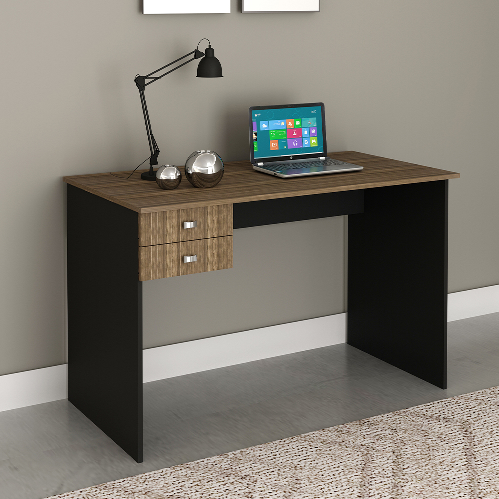 Escrivaninha Mesa Escritorio 2 gavetas ME4165 Nogal Preto Tecno Mobili