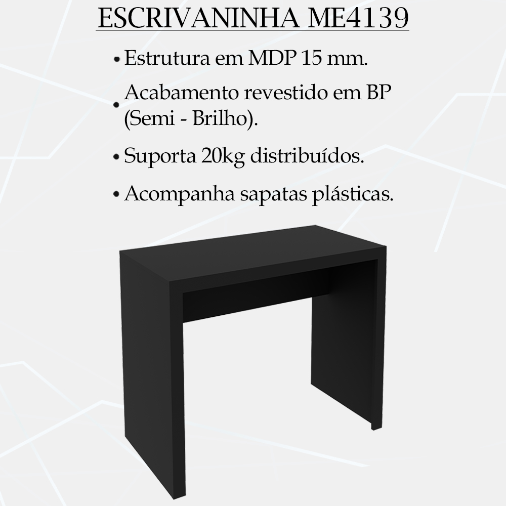 Escrivaninha Mesa Escritorio ME4139 Preto Tecno Mobili