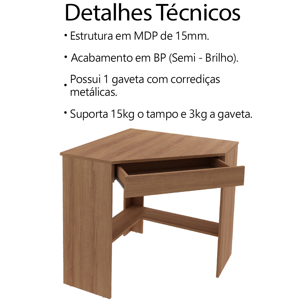 Escrivaninha Mesa Escritorio de Canto 76,5 cm ME4169 Amendoa Tecno Mobili