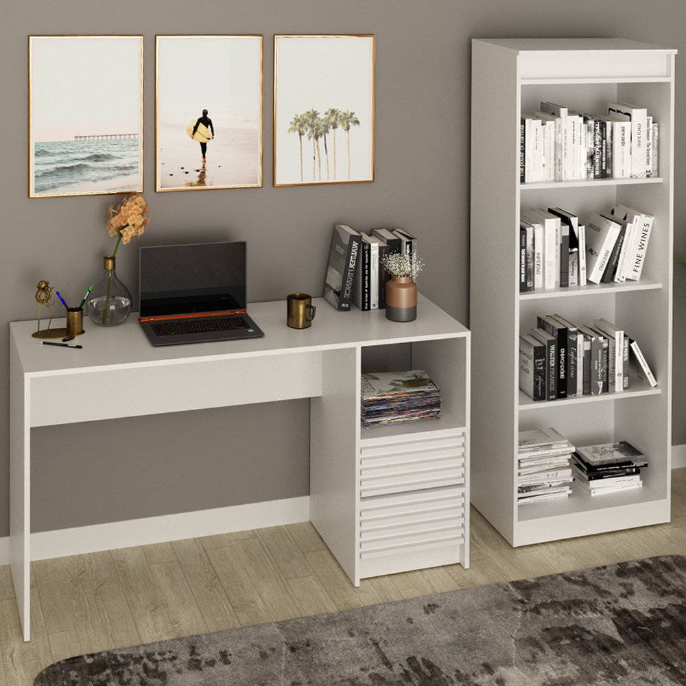 Escrivaninha e Estante Para Escritorio ME4174 ME4150 Branco Tecno Mobili