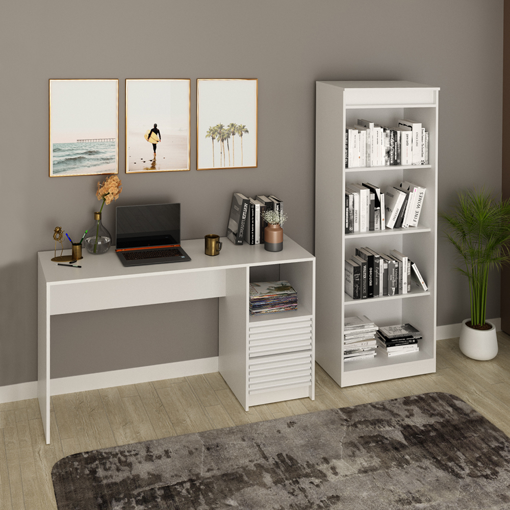 Escrivaninha e Estante Para Escritorio ME4174 ME4150 Branco Tecno Mobili