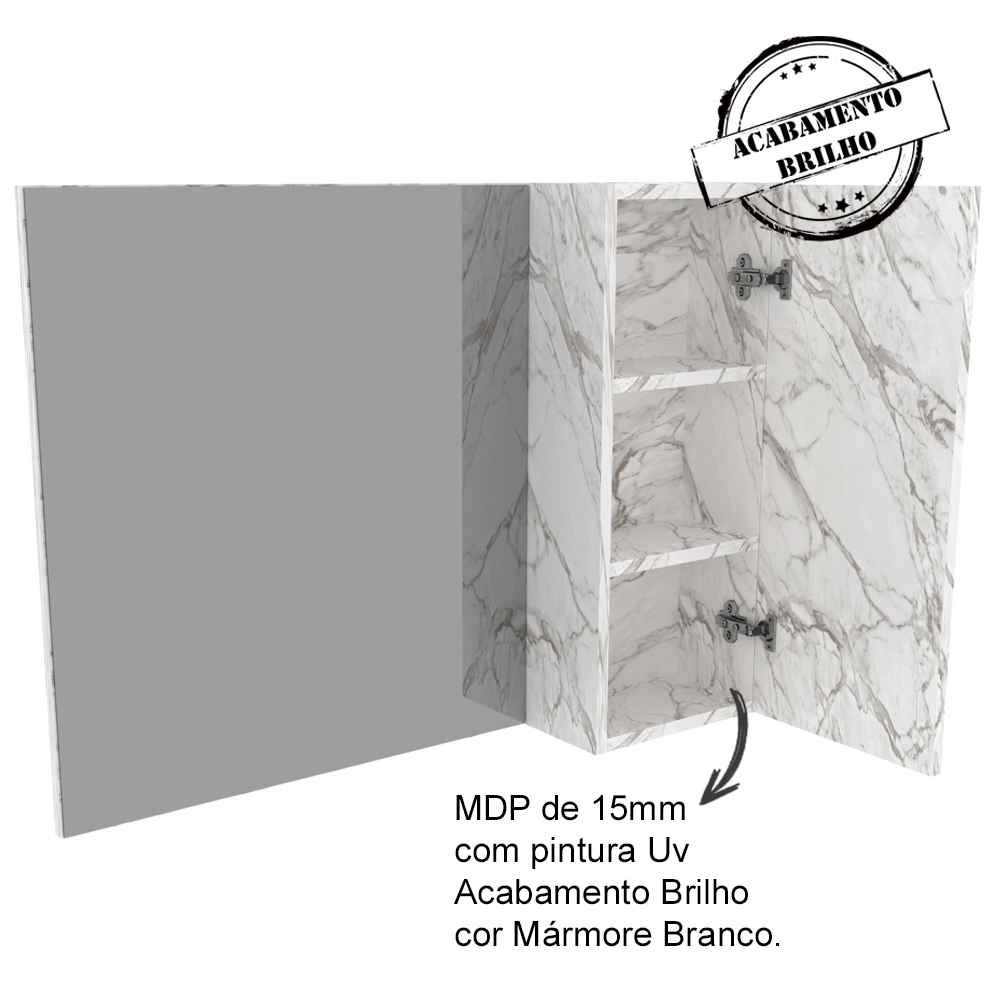Espelheira Para Banheiro 1 Porta BN3602 Marmore Branco Tecno Mobili