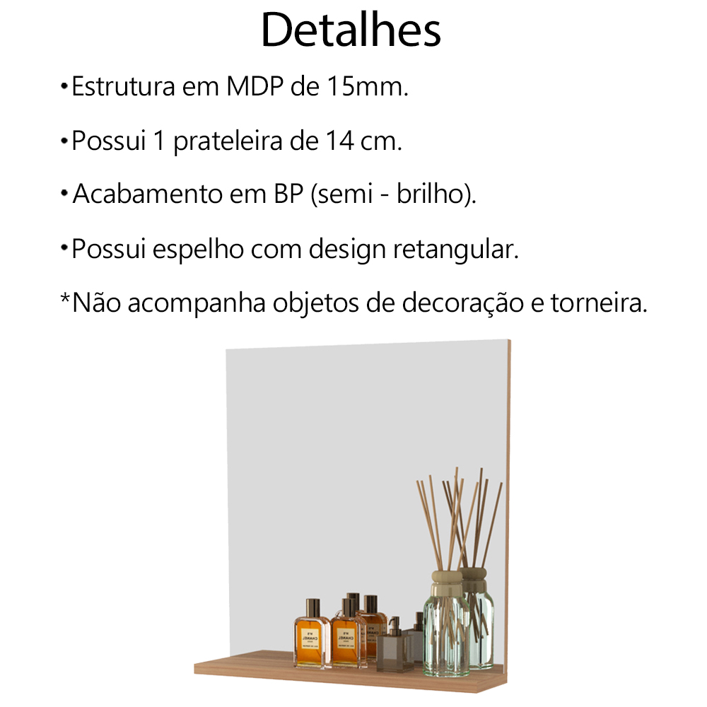 Espelheira Para Banheiro 1 Prateleira BN3642 Amendoa Tecno Mobili