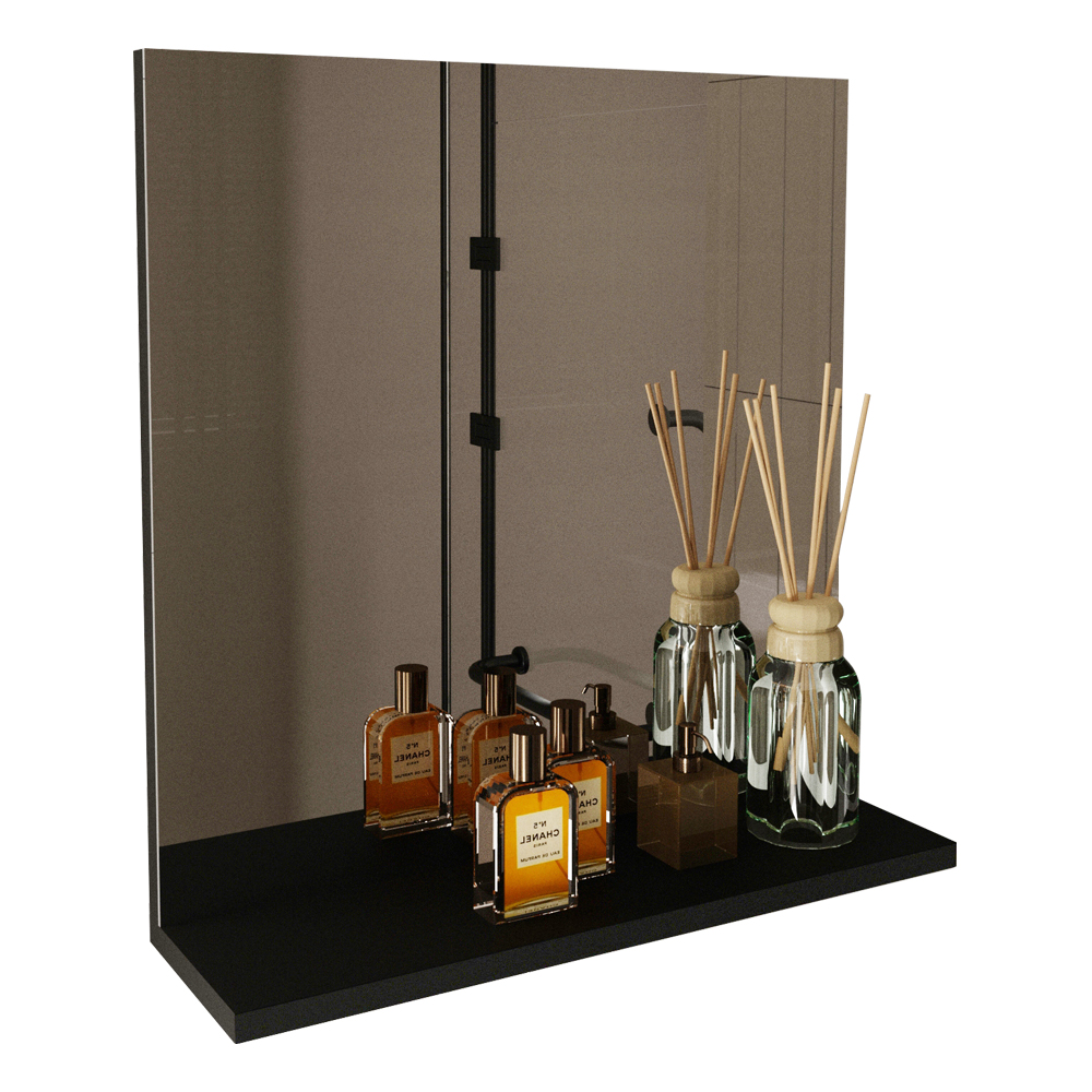 Espelheira Para Banheiro 1 Prateleira BN3642 Preto Tecno Mobili