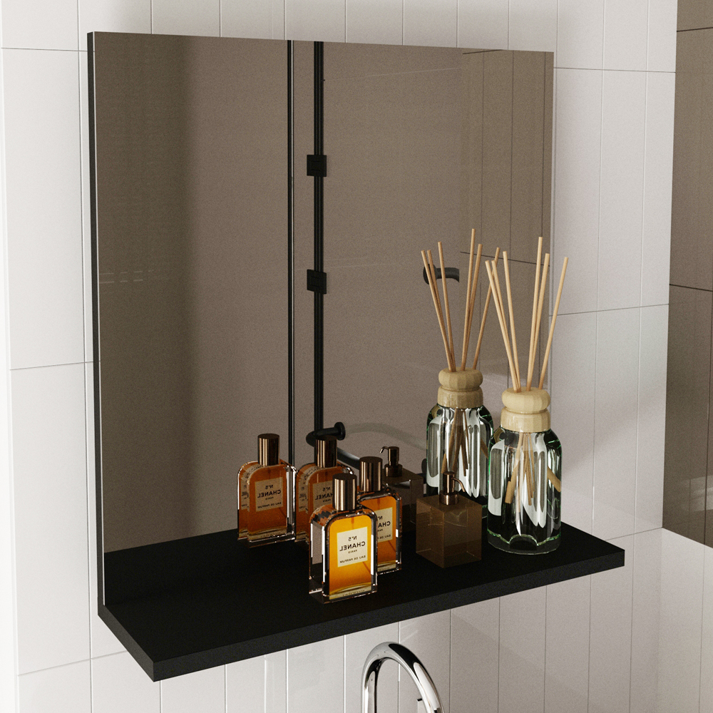 Espelheira Para Banheiro 1 Prateleira BN3642 Preto Tecno Mobili
