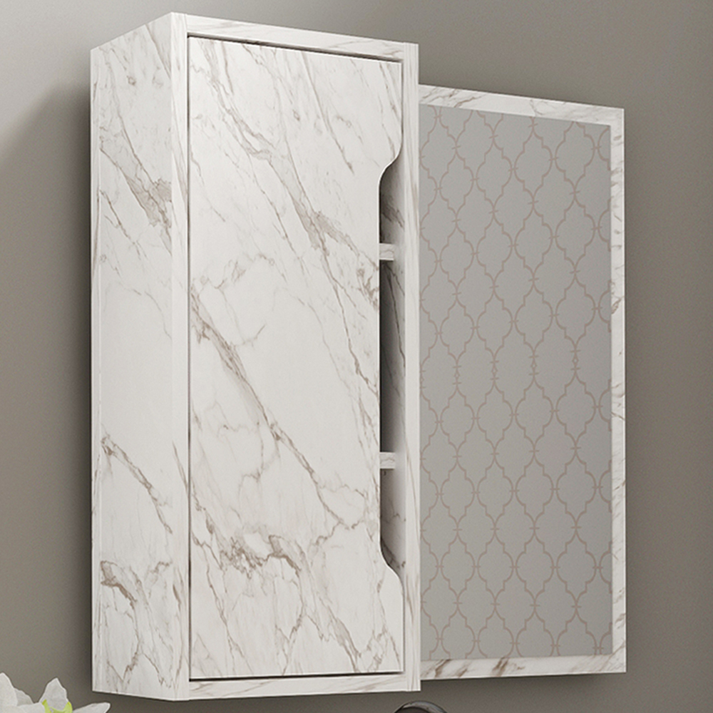 Espelheira Para Banheiro 60 cm 1 Porta BN3648 Marmore Branco Tecno Mobili