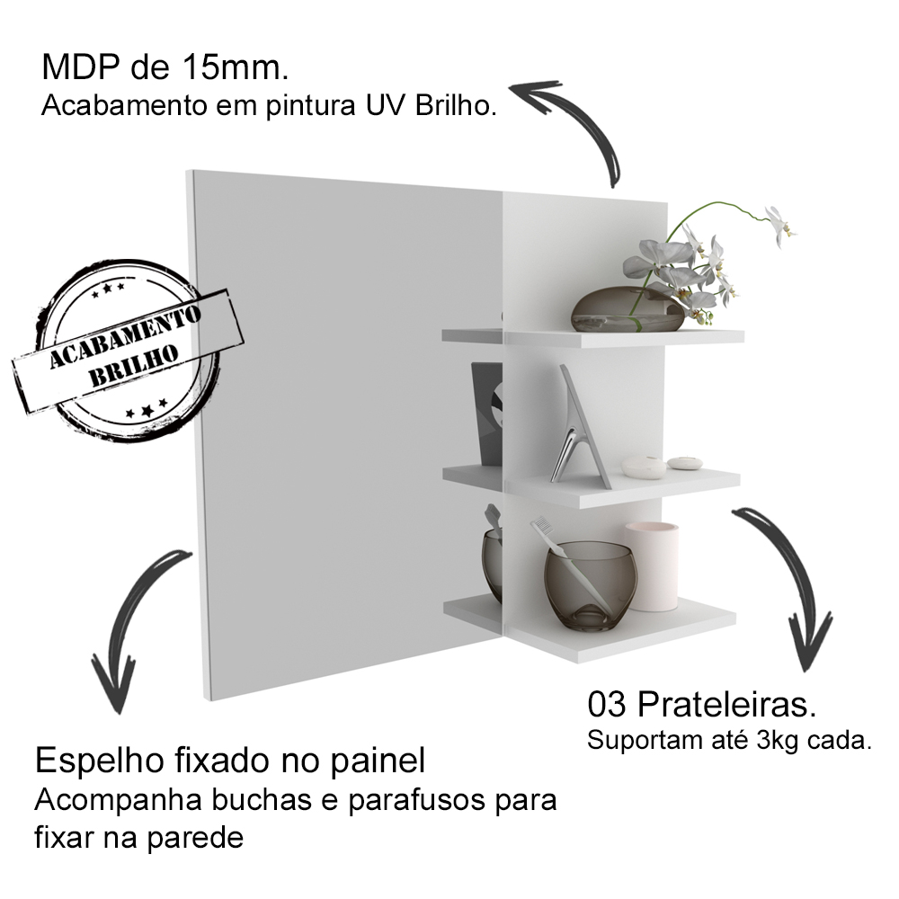 Espelheira Para Banheiro BN3608 Branco Tecno Mobili