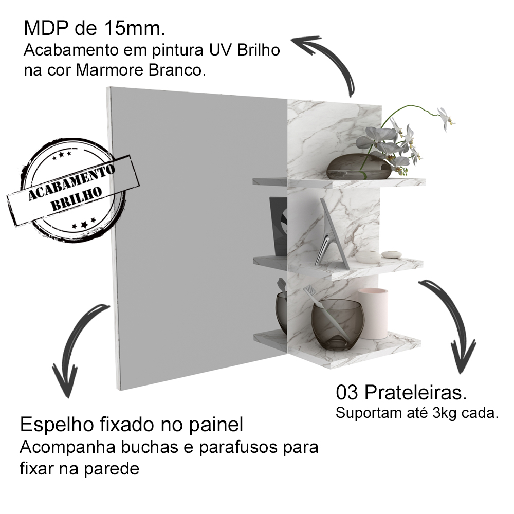 Espelheira Para Banheiro BN3608 Marmore Branco Tecno Mobili