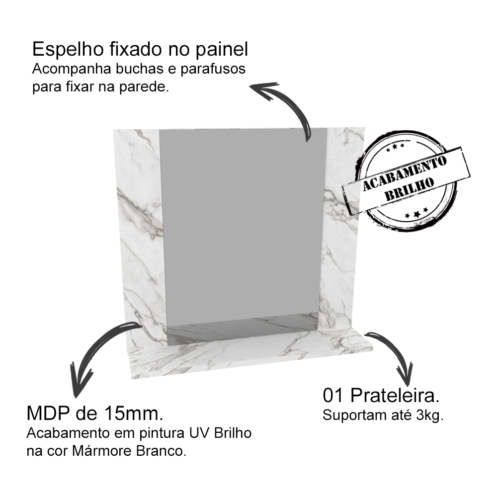 Espelheira Para Banheiro BN3610 Marmore Branco Tecno Mobili