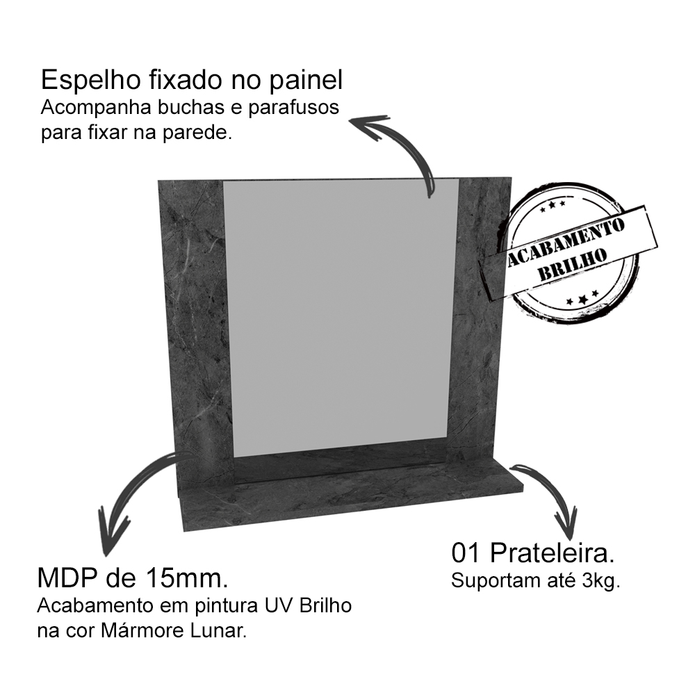 Espelheira Para Banheiro BN3610 Marmore Lunar Tecno Mobili