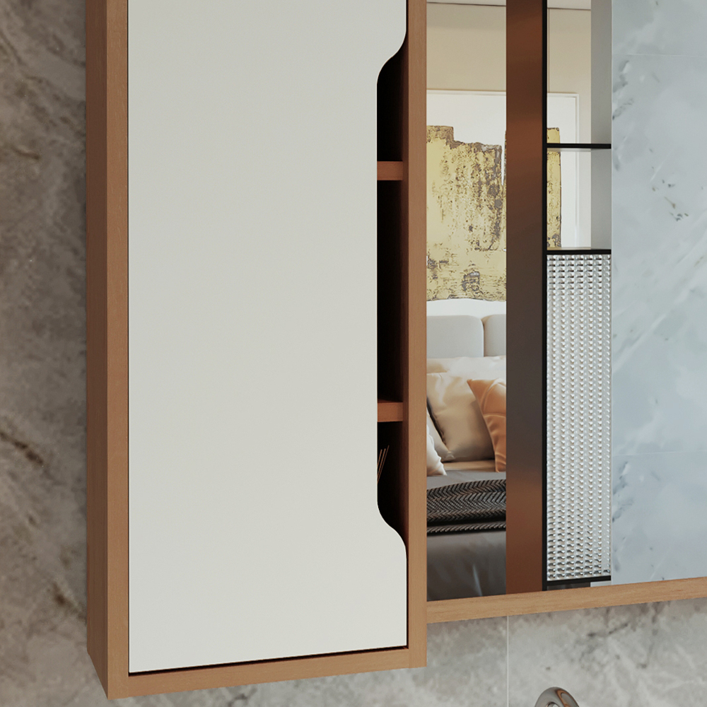 Espelheira Reversivel Para Banheiro 1 Porta BN3645 Amendoa Branco Tecno Mobili