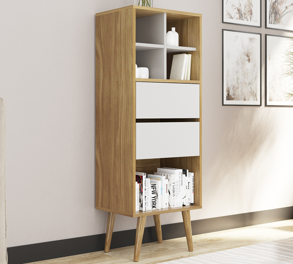 Estante Alta Para Sala 02 Gavetas E1716 Natural Off White Tecno Mobili