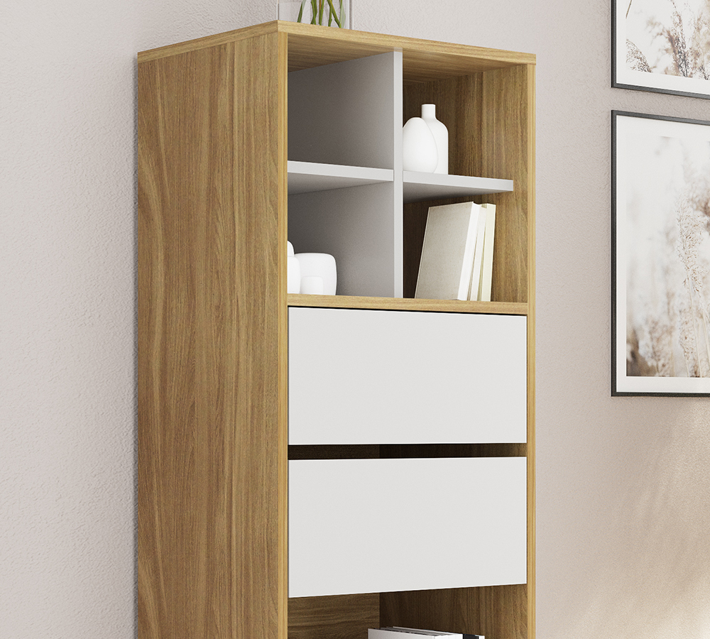 Estante Alta Para Sala 02 Gavetas E1716 Natural Off White Tecno Mobili