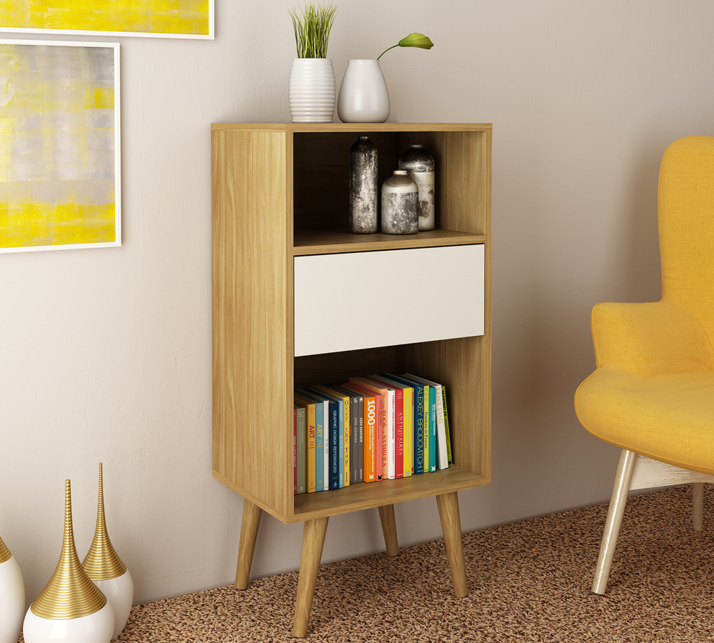 Estante Baixa Para Sala 01 Gaveta E1715 Natural Off White Tecno Mobili