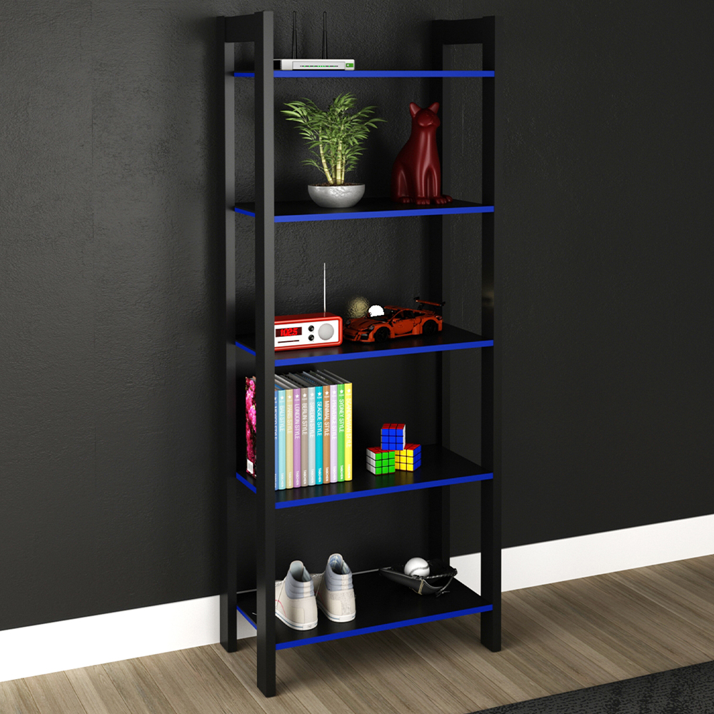 Estante Multiuso 5 Prateleiras ME4166 Preto Azul Tecno Mobili