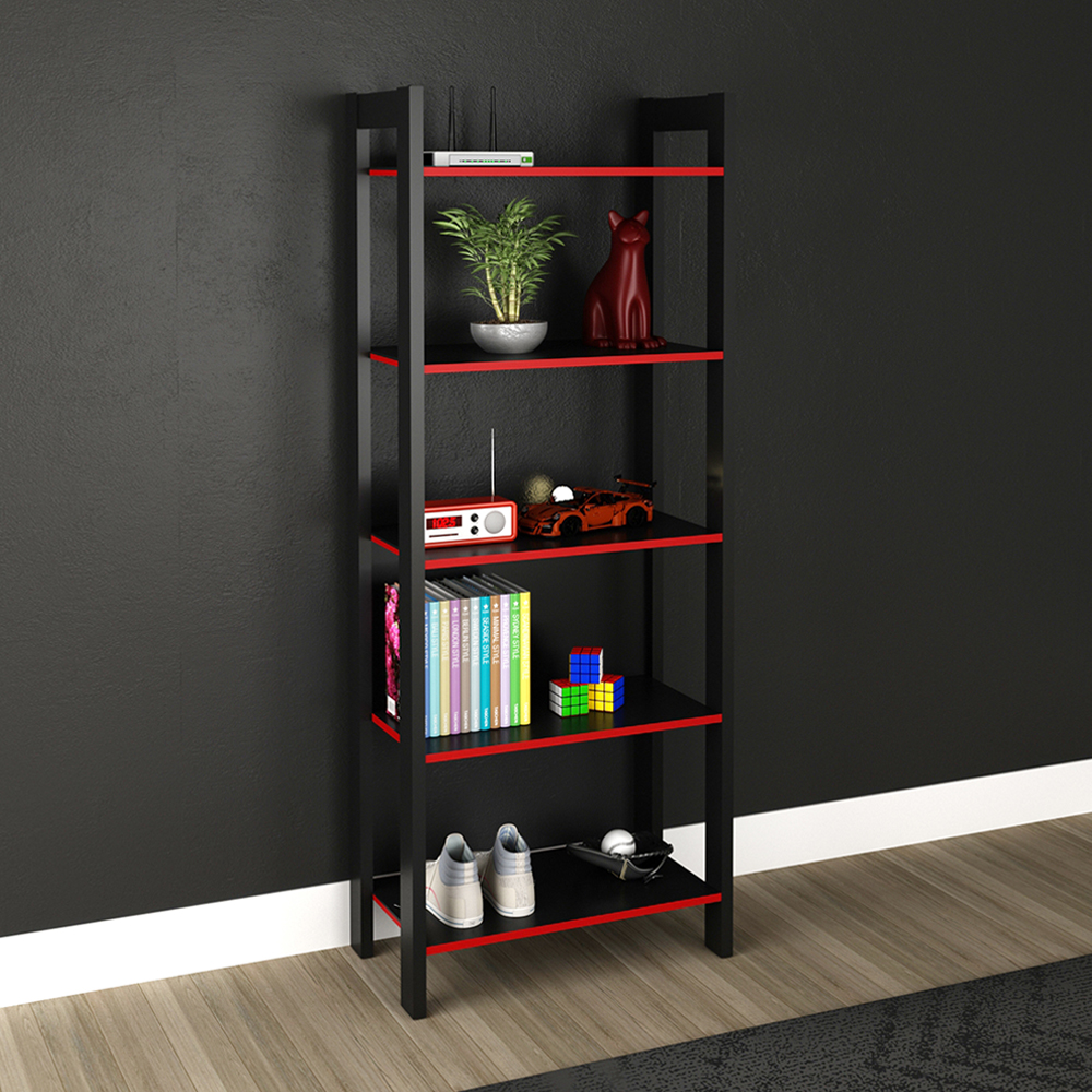Estante Multiuso 5 Prateleiras ME4166 Preto Vermelho Tecno Mobili
