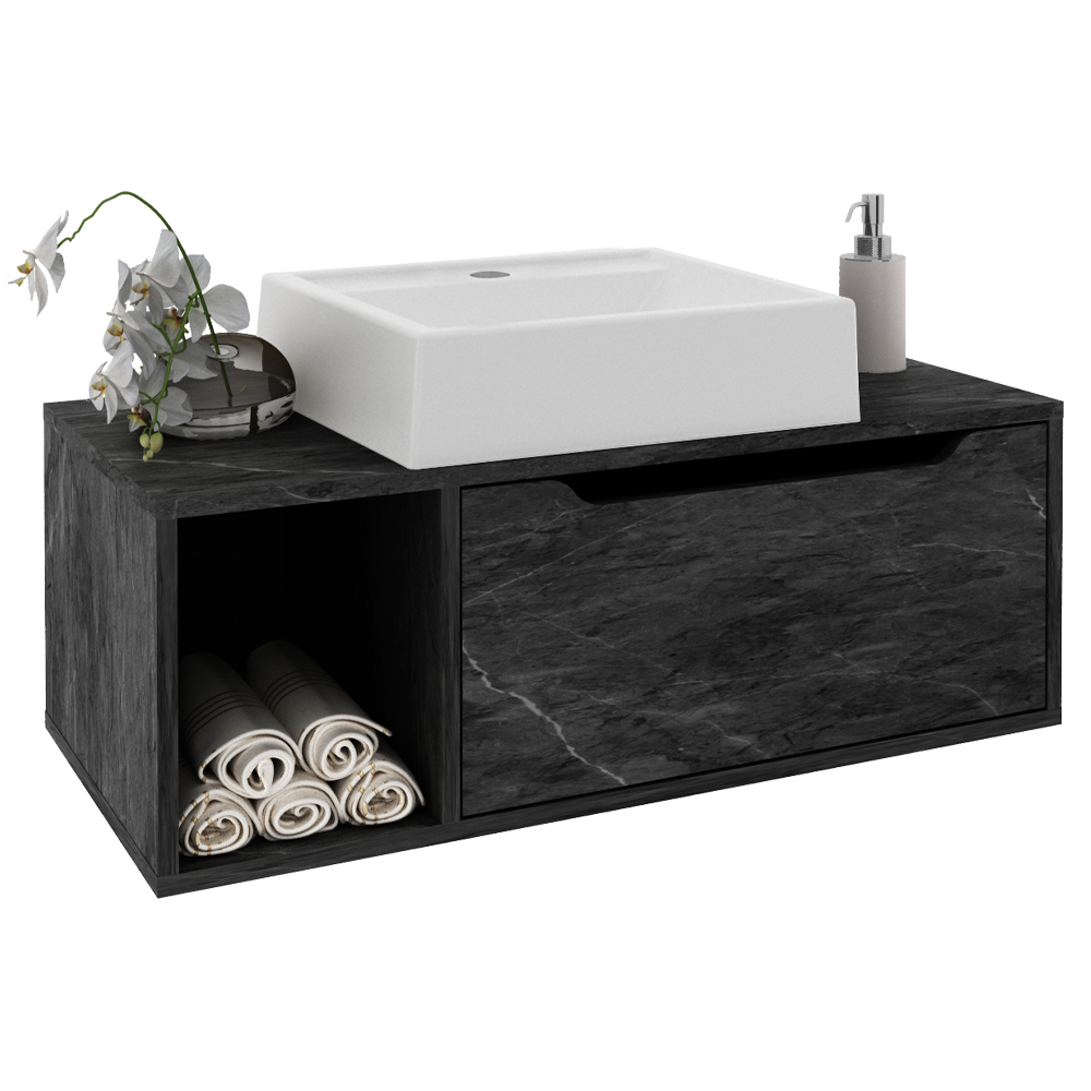 Gabinete 1 Porta Com Cuba Para Banheiro BN3600x44 Marmore Lunar Tecno Mobili