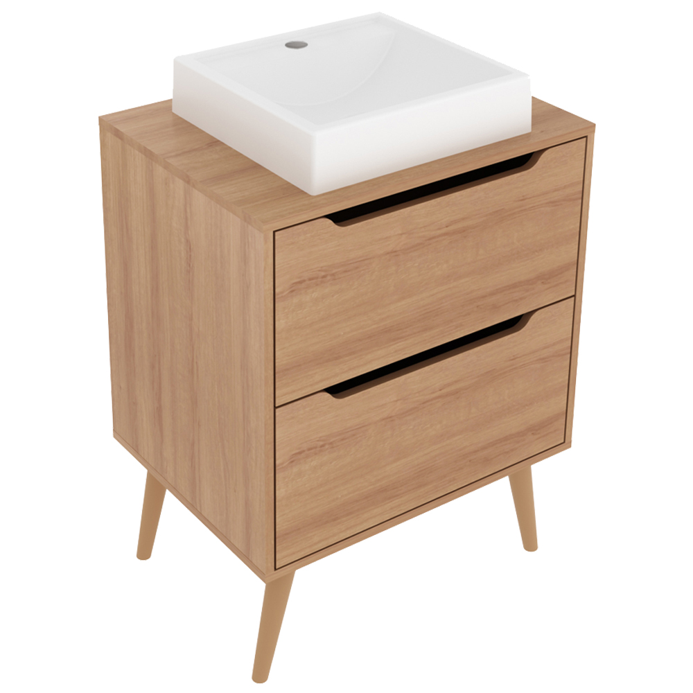 Gabinete 2 Gavetas Com Cuba Para Banheiro BN3600x39 Amendoa Tecno Mobili