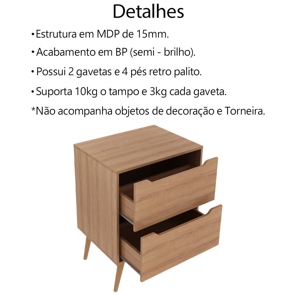 Gabinete 2 Gavetas Com Cuba Para Banheiro BN3600x39 Amendoa Tecno Mobili