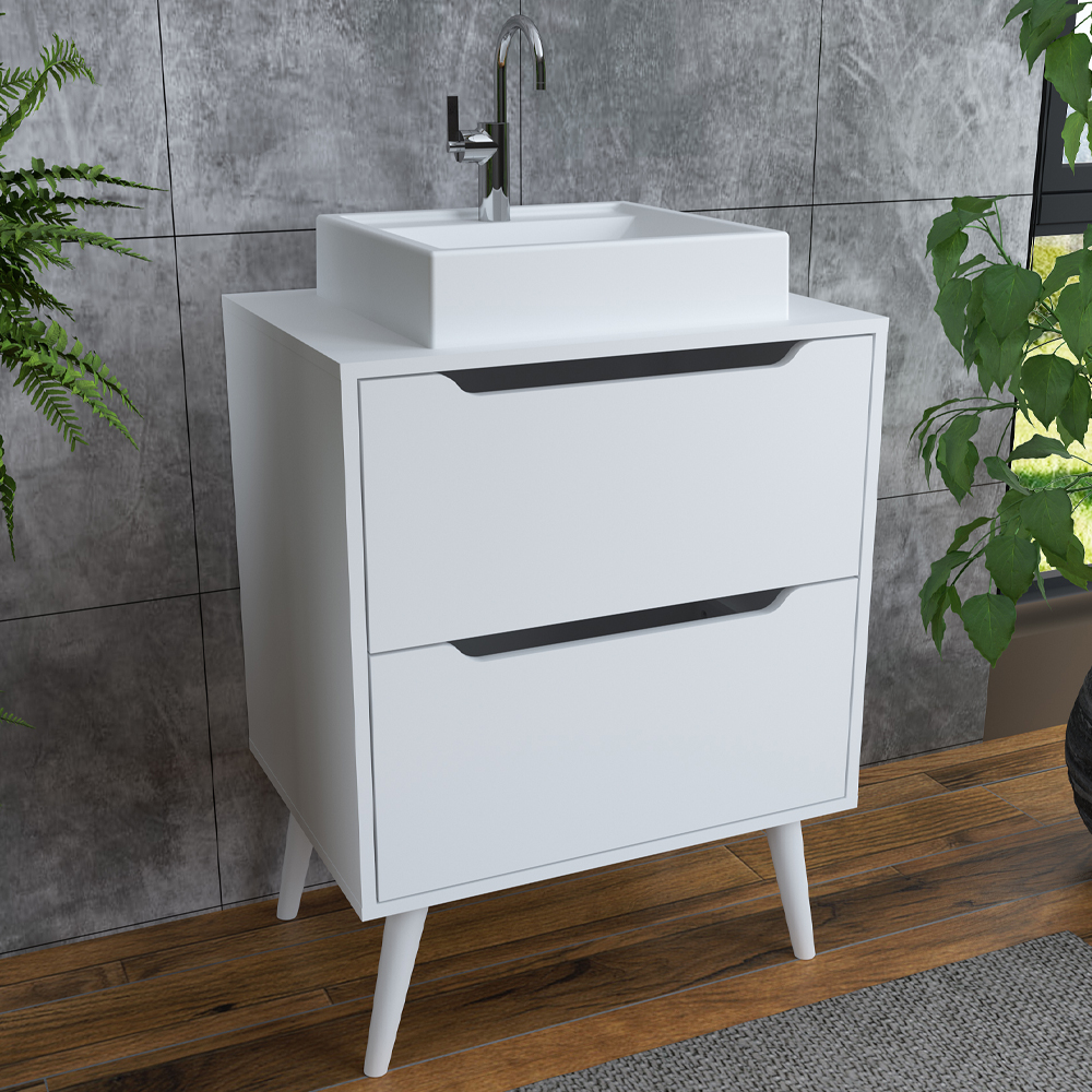 Gabinete 2 Gavetas Com Cuba Para Banheiro BN3600x39 Branco Tecno Mobili