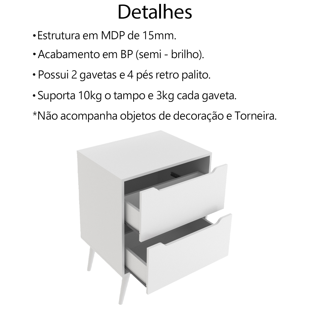 Gabinete 2 Gavetas Com Cuba Para Banheiro BN3600x39 Branco Tecno Mobili