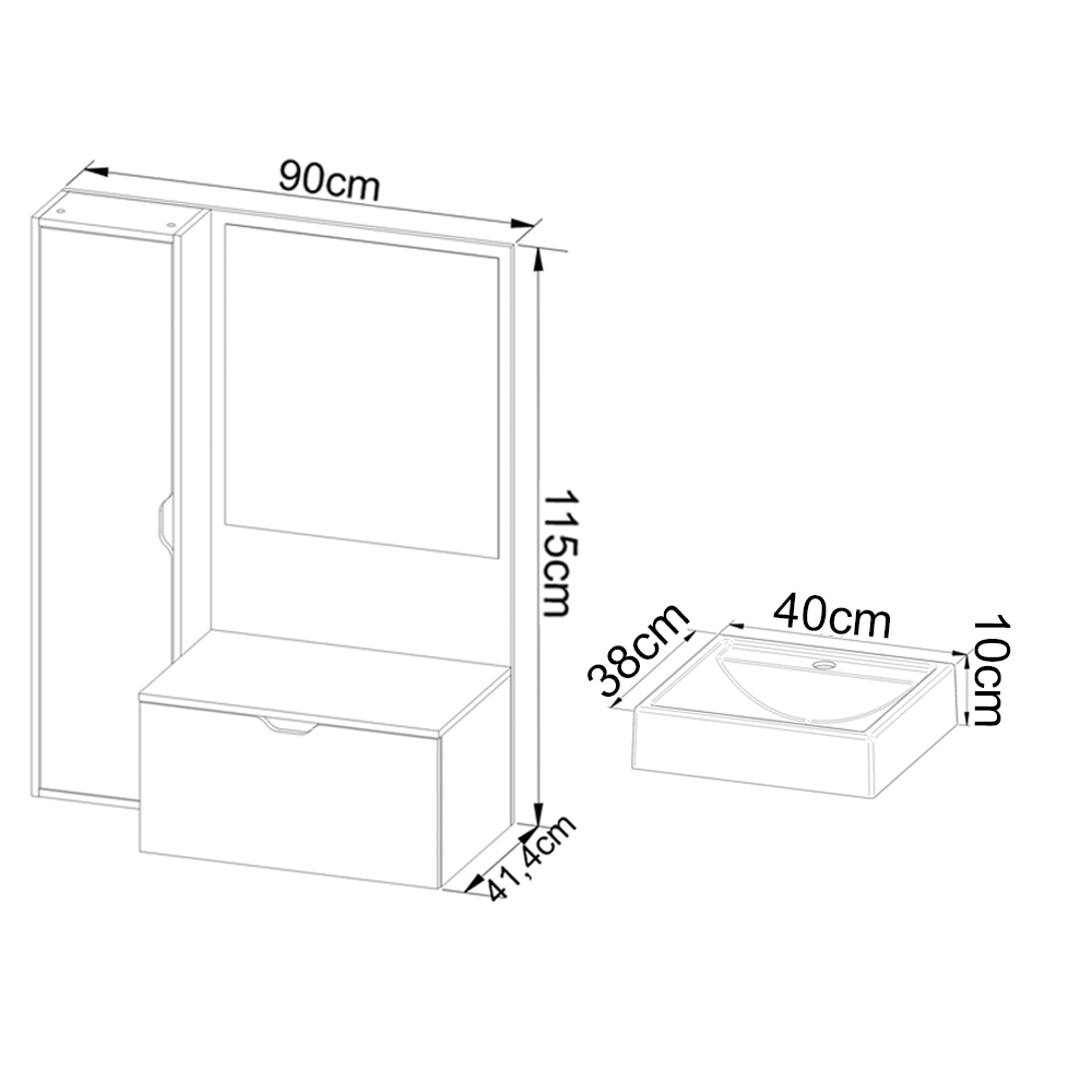 Gabinete Com Cuba E Espelho Para Banheiro BN3600x04 Marmore Branco Tecno Mobili