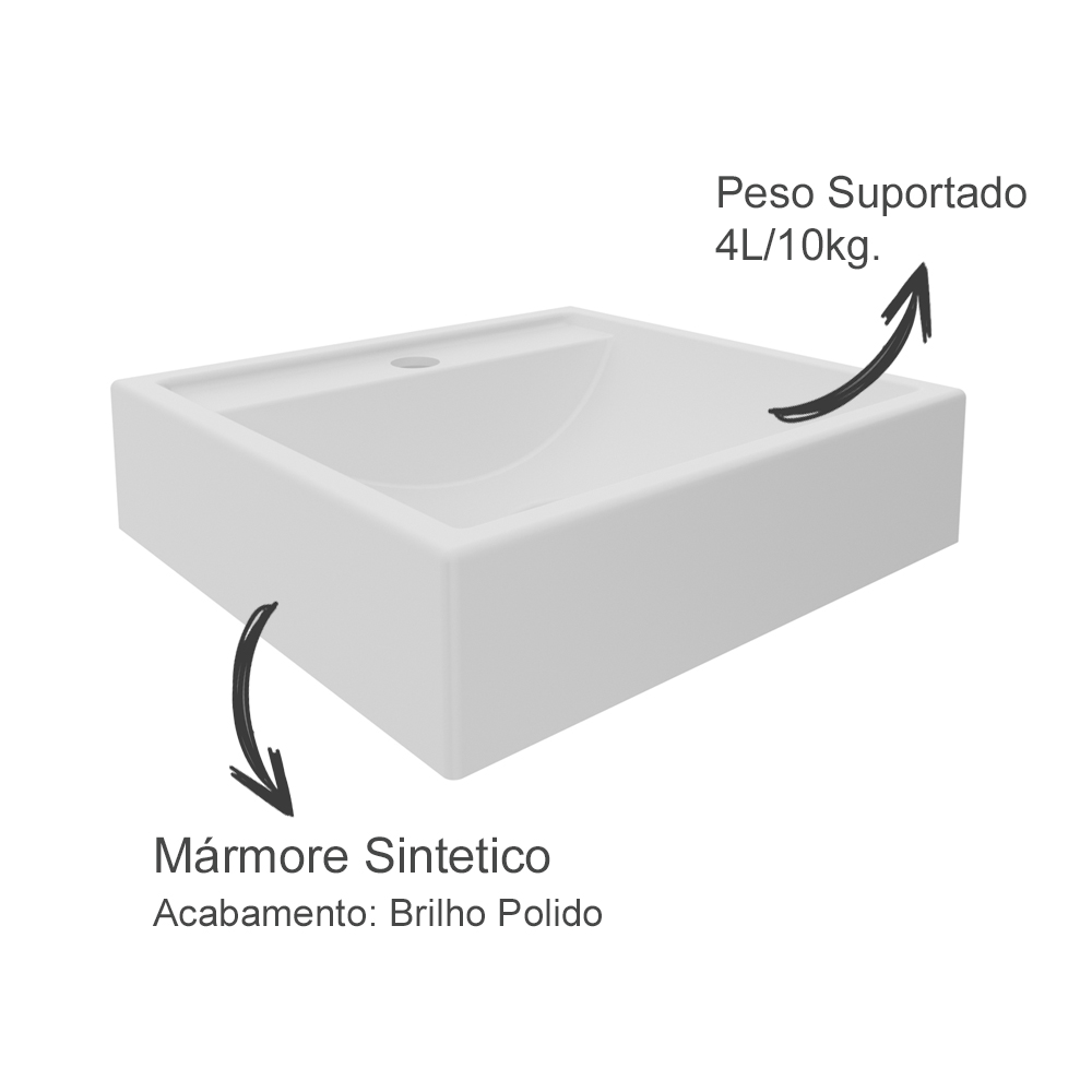 Gabinete Com Cuba E Espelho Para Banheiro BN3600x04 Marmore Branco Tecno Mobili